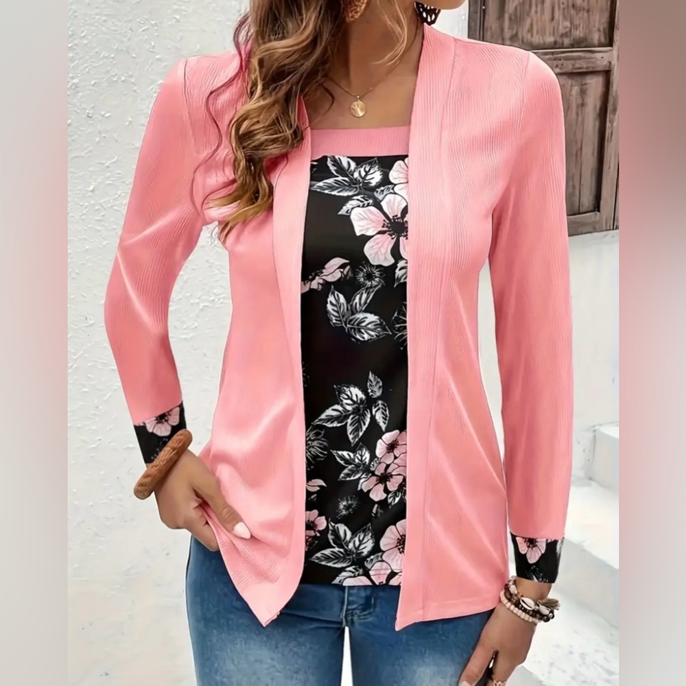 Temu Women Style Tunic Floral Print Top 2-1 Short Sleeve Size XL